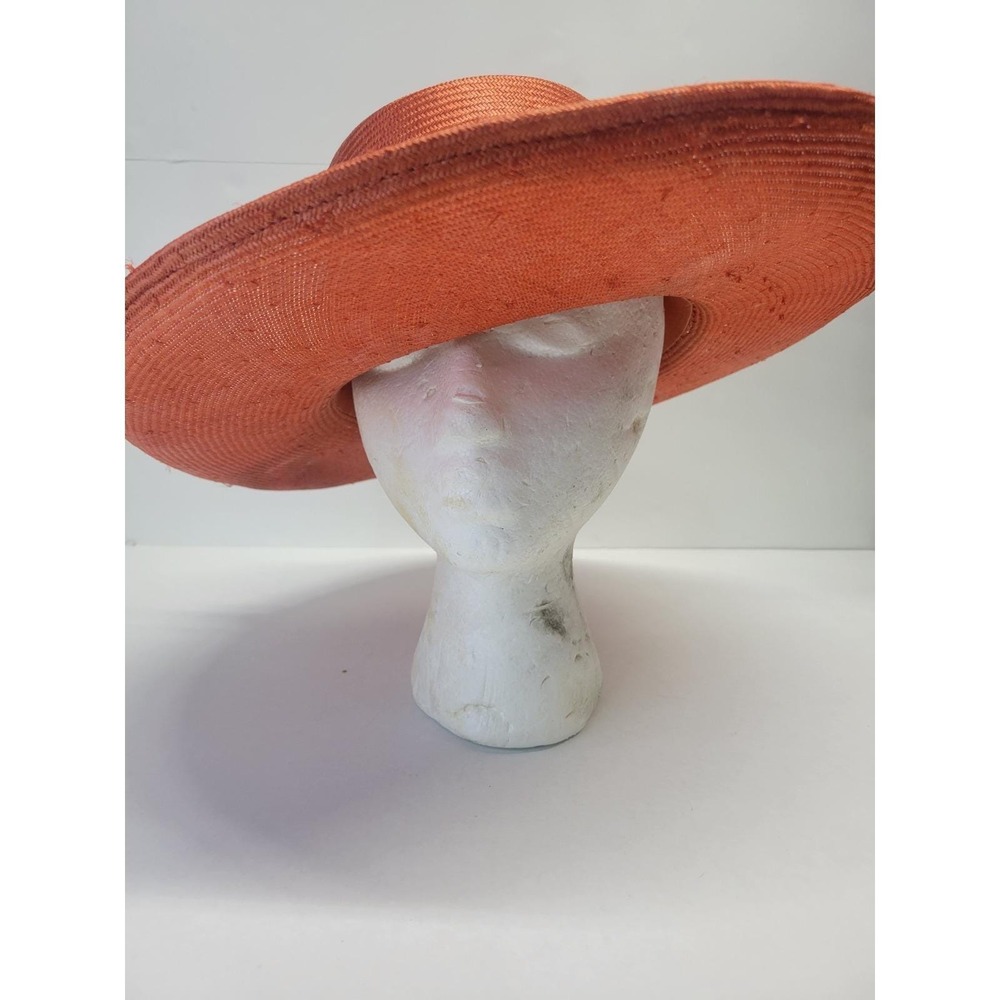 Adolfo II Vintage Wide Brim‎ Straw Hat Burnt Orange Gold Rope Tassel Pearl Pin - Picture 2 of 16